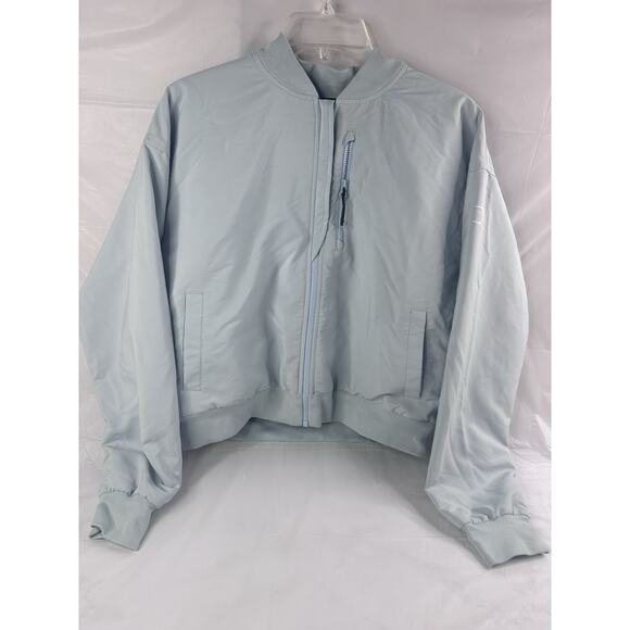 Gymshark Baby Blue Bomber Jacket Full Zip Women's Active Athleisure Crop Large - Picture 1 of 10